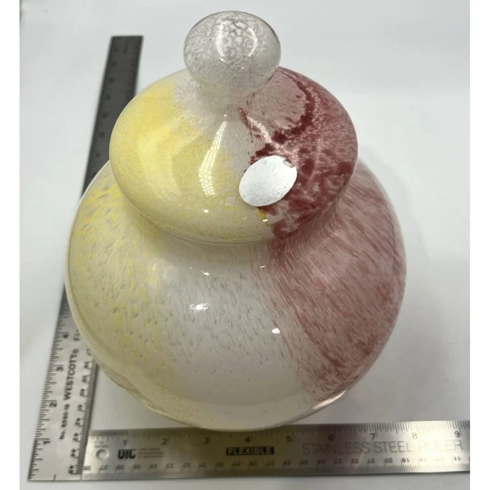 Crystal Clear Apothecary Jar Italy Art Glass Pink Yellow White Swirl 10